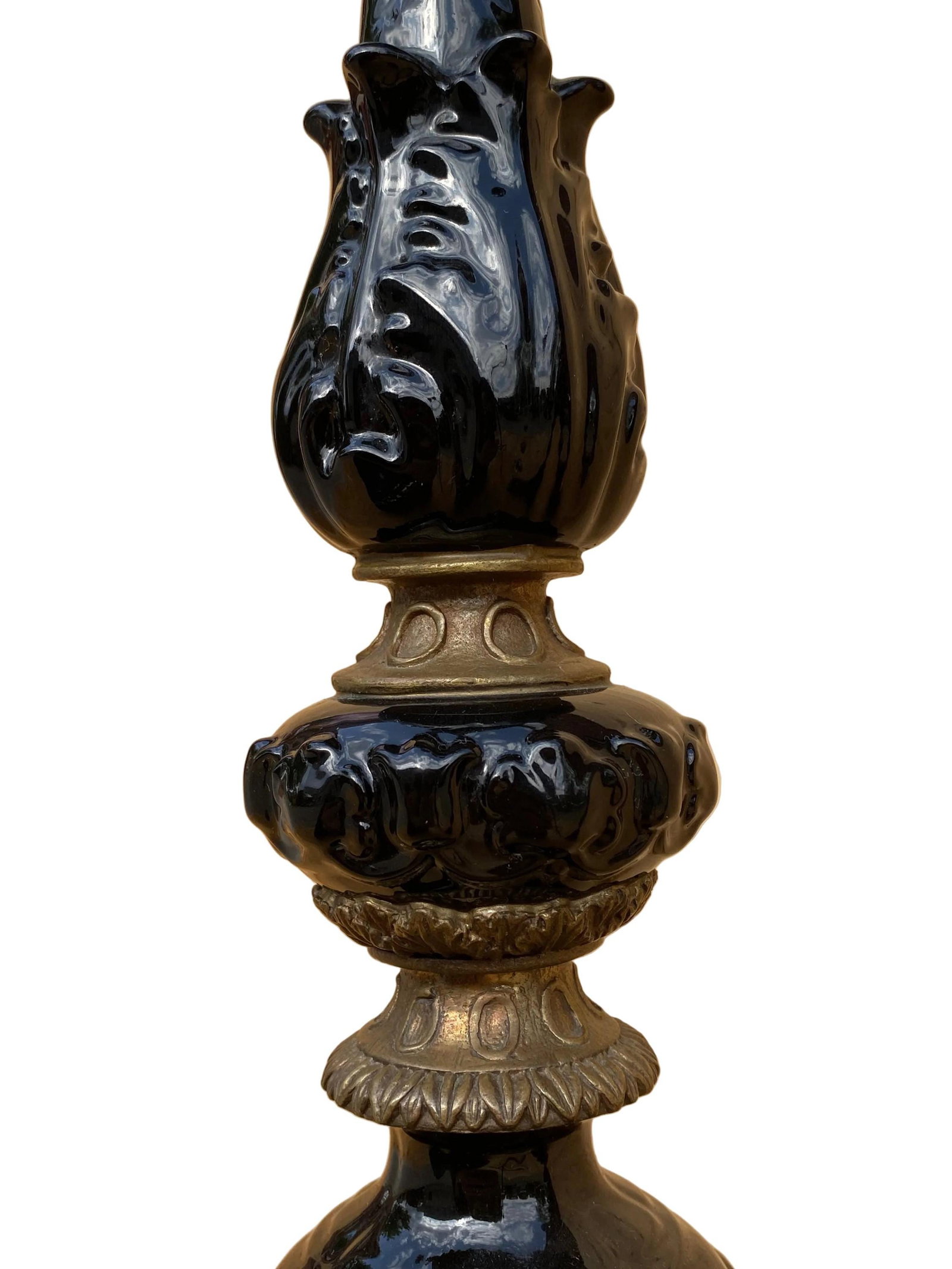 Vintage French Neogothic Altar Torchere Black Porcelain Candlestick Set - 6