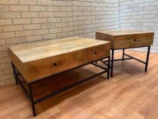 Industrial Rustic Teak and Steel Side and Coffee Table - Set of 2 - 4