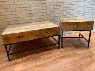 Industrial Rustic Teak and Steel Side and Coffee Table - Set of 2 - 5