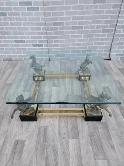 Vintage Maison Charles Flying Horse of Gansu Glass Top Cocktail Table - 3