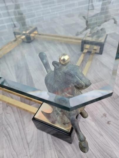 Vintage Maison Charles Flying Horse of Gansu Glass Top Cocktail Table - 5