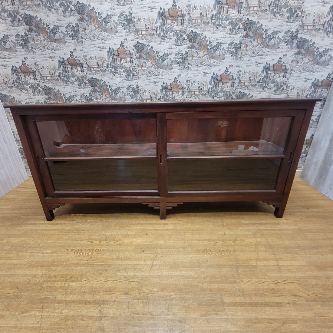 Vintage Teakwood Low Bookcase / Display Cabinet with Sliding Glass Doors - 2