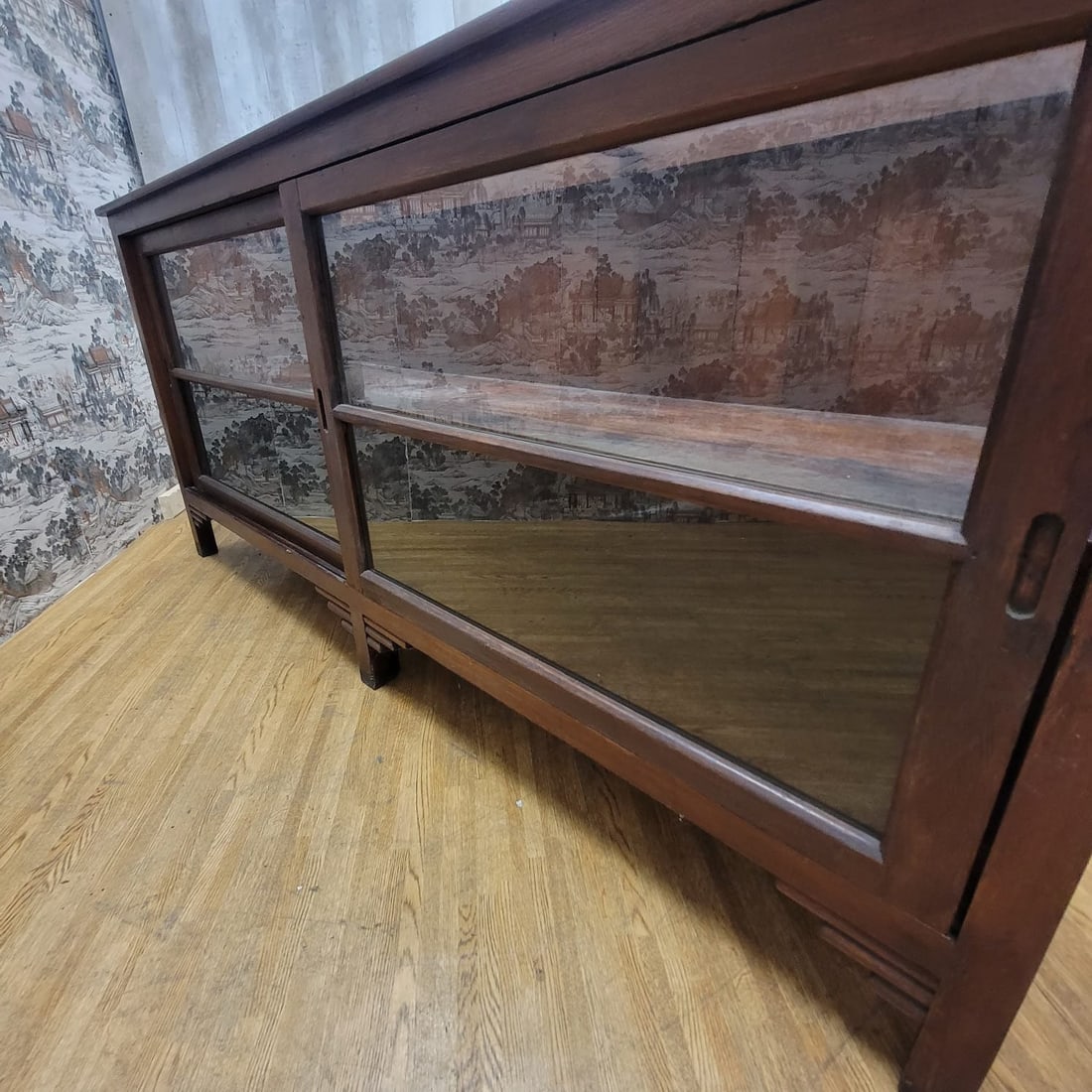 Vintage Teakwood Low Bookcase / Display Cabinet with Sliding Glass Doors - 7