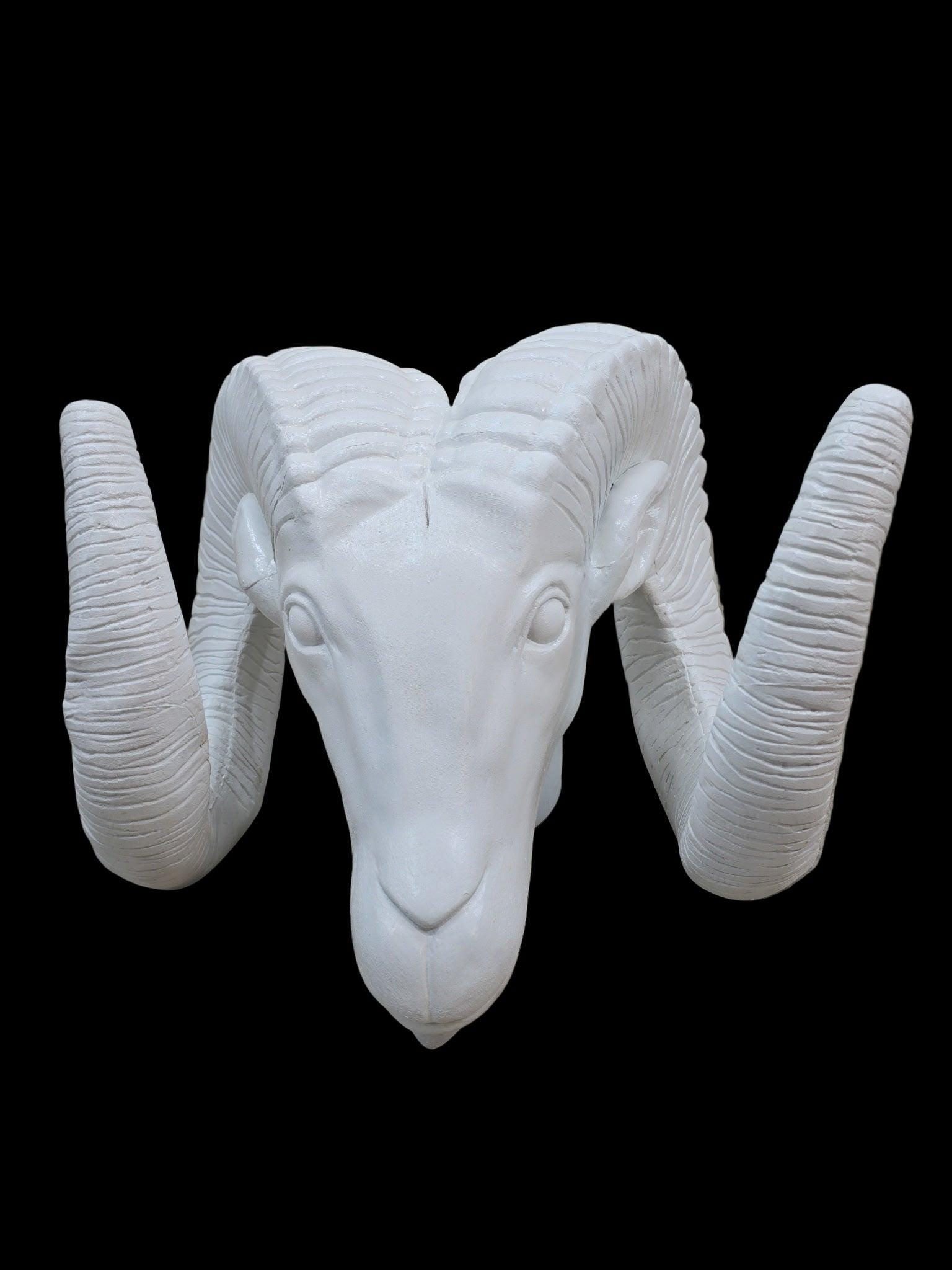 Vintage White Rams Head Statue - 7