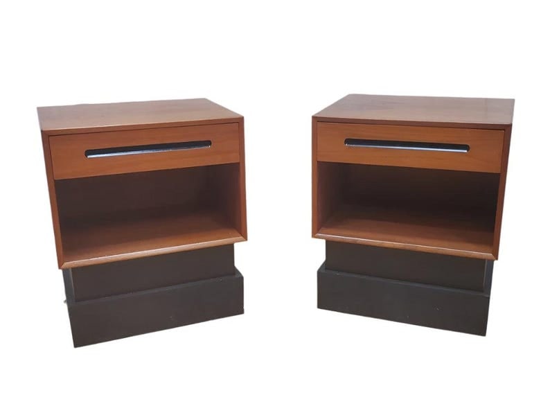 MCM Teak Nightstands/Side Tables By Westnofa: Mid Century Modern Teak Nightstands/Side Tables By Westnofa Circa Mid 20th Century Dimensions H 24"W 20.5"D 15.5" CONDITION: Please be aware that all items are used/vintage/antique and have small