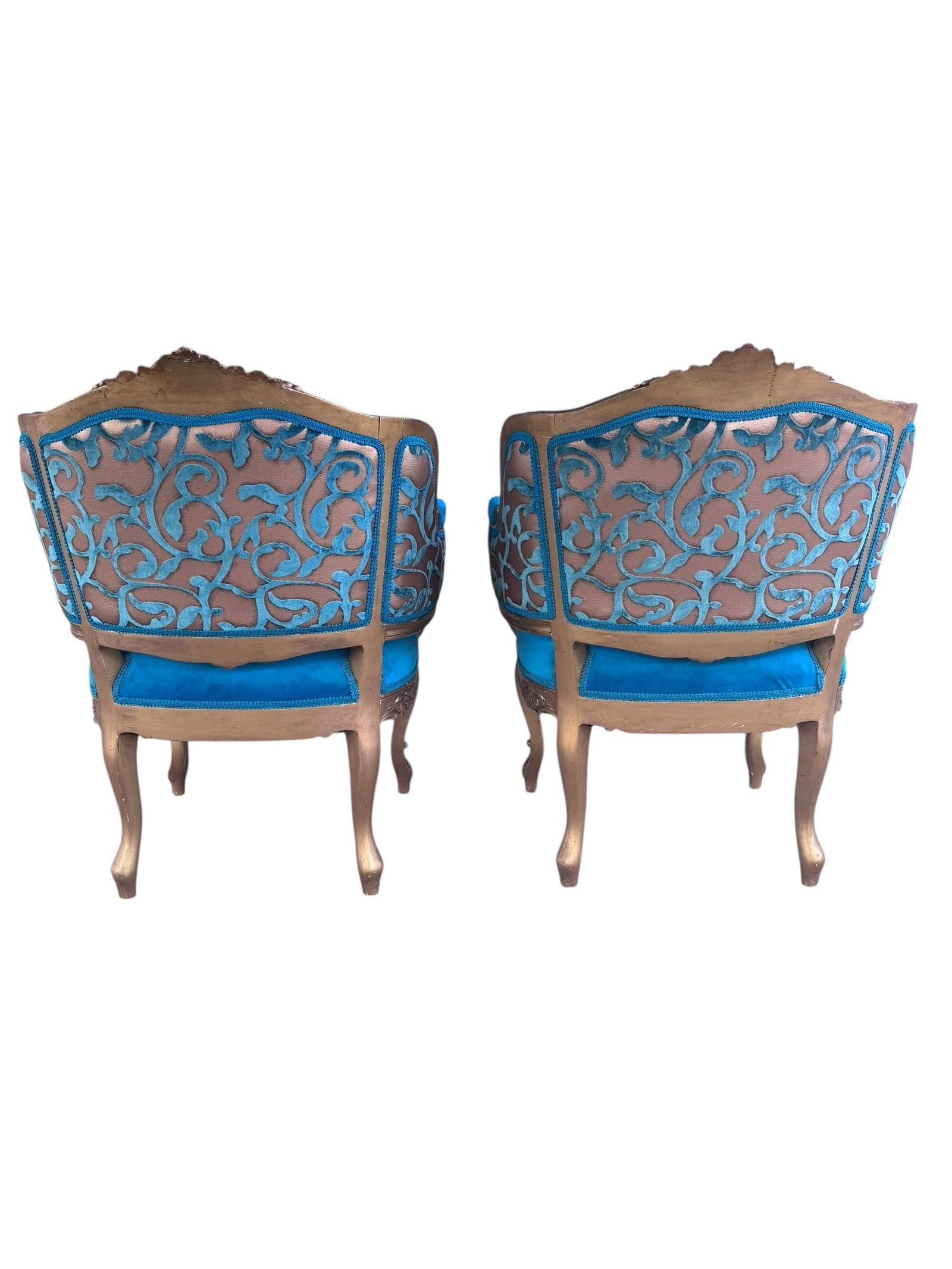 Antique French Louis XV Style Carved Bergere Giltwood Chairs - Pair - 3