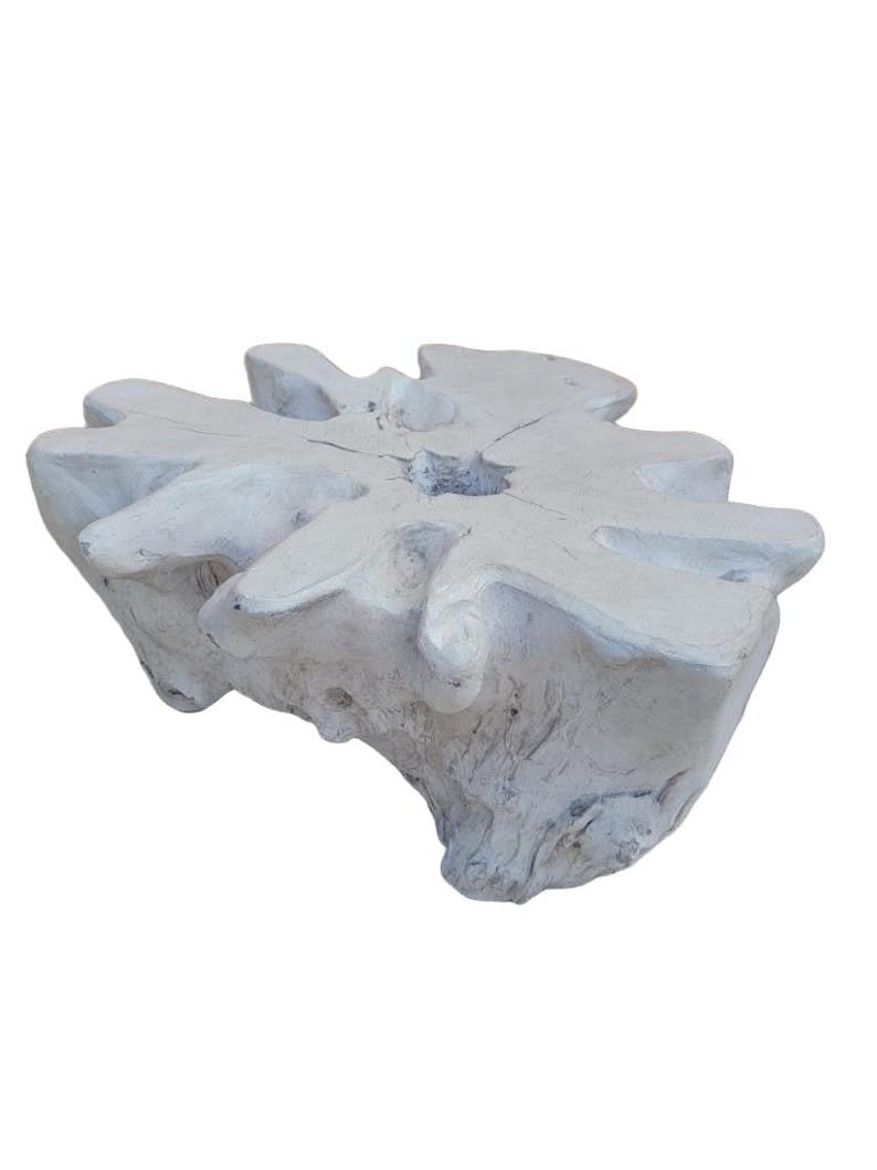 Vintage Bleached Teak Tree Root Sculpted Coffee Table: Vintage Bleached Teak Tree Root Sculpted Coffee Table Inspired by the beauty of natural root form, this organic teak root style coffee table is handcrafted from teak wood, lightweight concrete