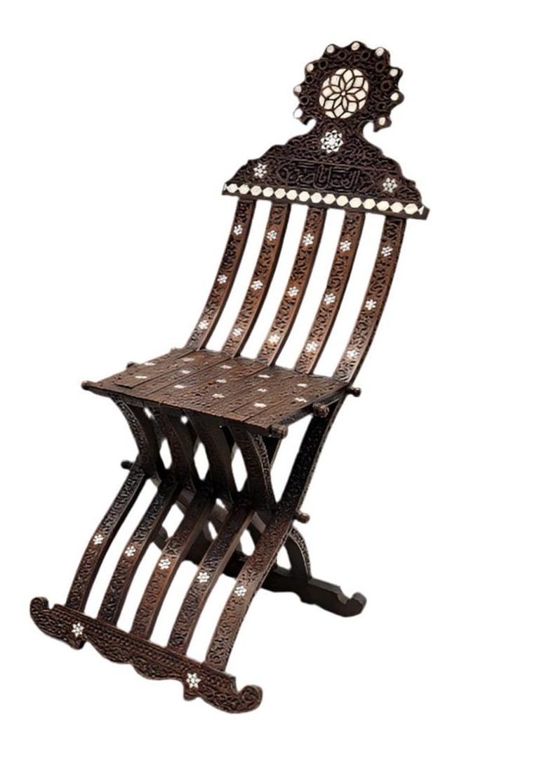 Antique Middle Eastern Mother-of-Pearl Inlaid Folding Chair (1 of 6)