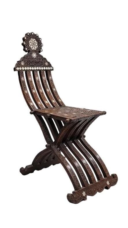 Antique Middle Eastern Mother-of-Pearl Inlaid Folding Chair - 3