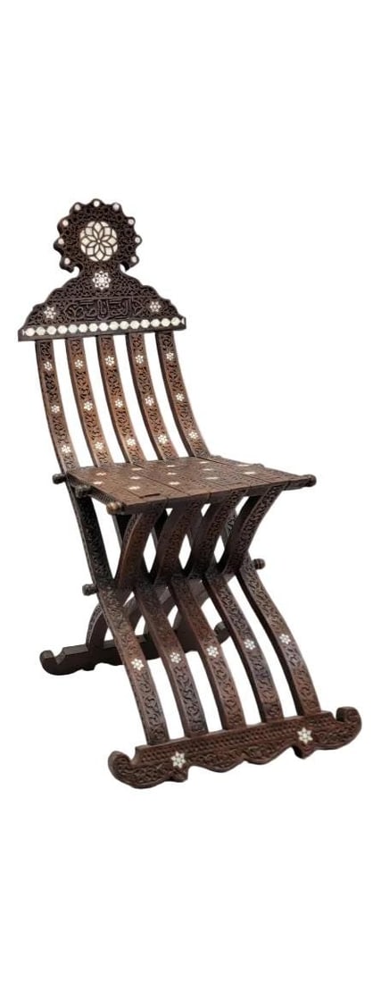 Antique Middle Eastern Mother-of-Pearl Inlaid Folding Chair - 5