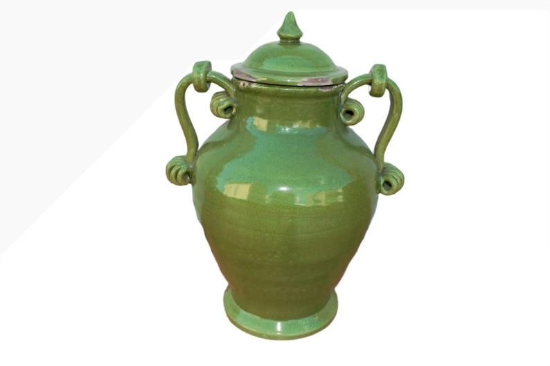Vintage Ceramic Green Amphora Shaped Vase (1 of 6)
