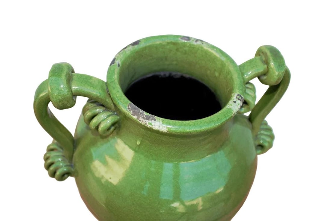 Vintage Ceramic Green Amphora Shaped Vase - 4