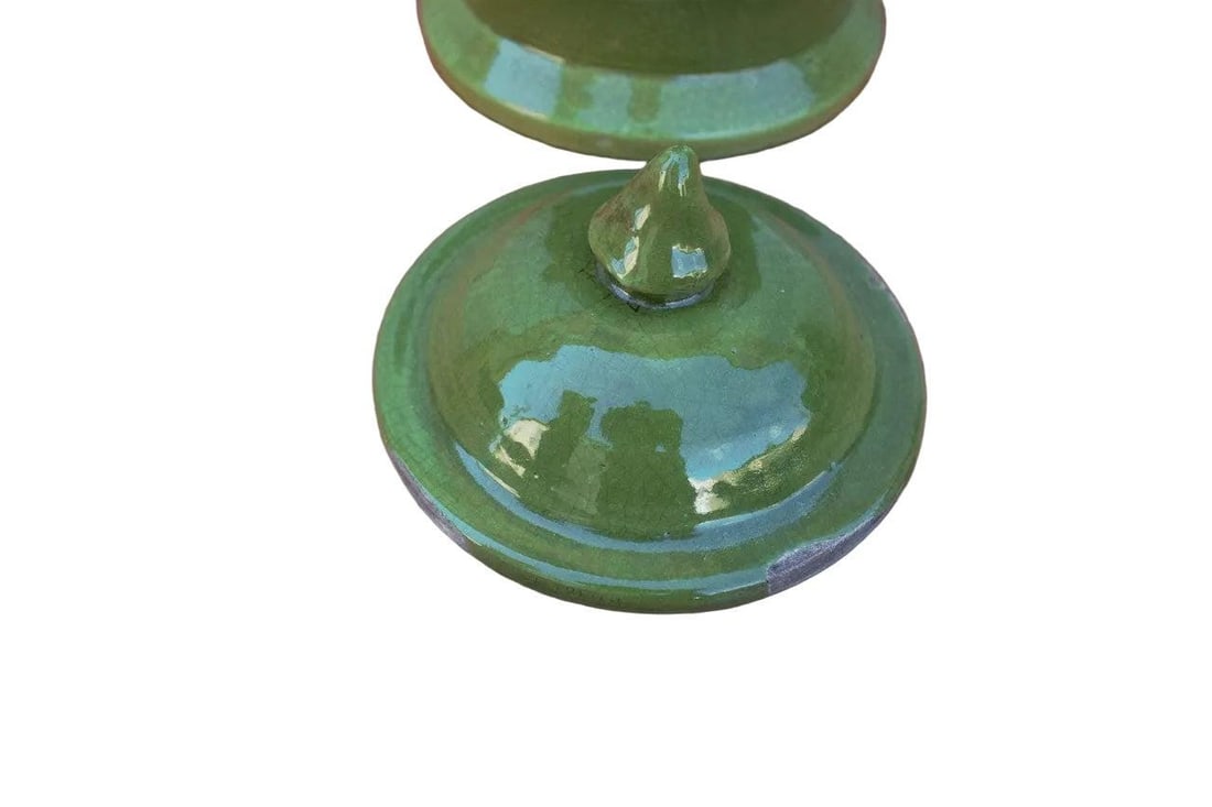 Vintage Ceramic Green Amphora Shaped Vase - 6