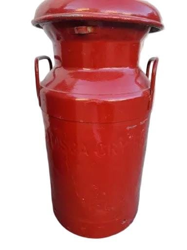 Vintage American Metal Hand-Crank Oil Lubster and Itasca Creamery Jug - 7