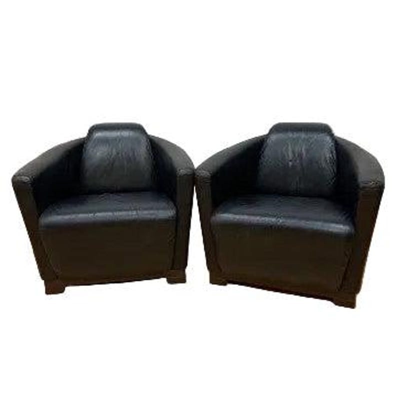 MCM Nicoletti Calia Salotti Black Leather Chairs - Pair (1 of 8)
