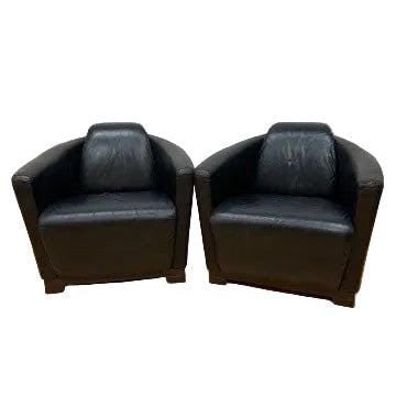 MCM Nicoletti Calia Salotti Black Leather Chairs - Pair - 2