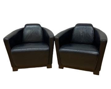 MCM Nicoletti Calia Salotti Black Leather Chairs - Pair - 3