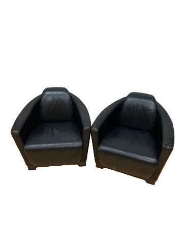 MCM Nicoletti Calia Salotti Black Leather Chairs - Pair - 8