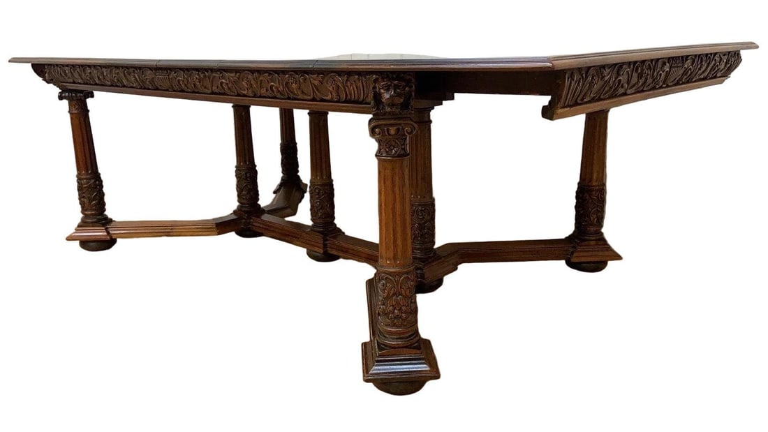 Antique Revival Style Carved Extending Dining Table - 5