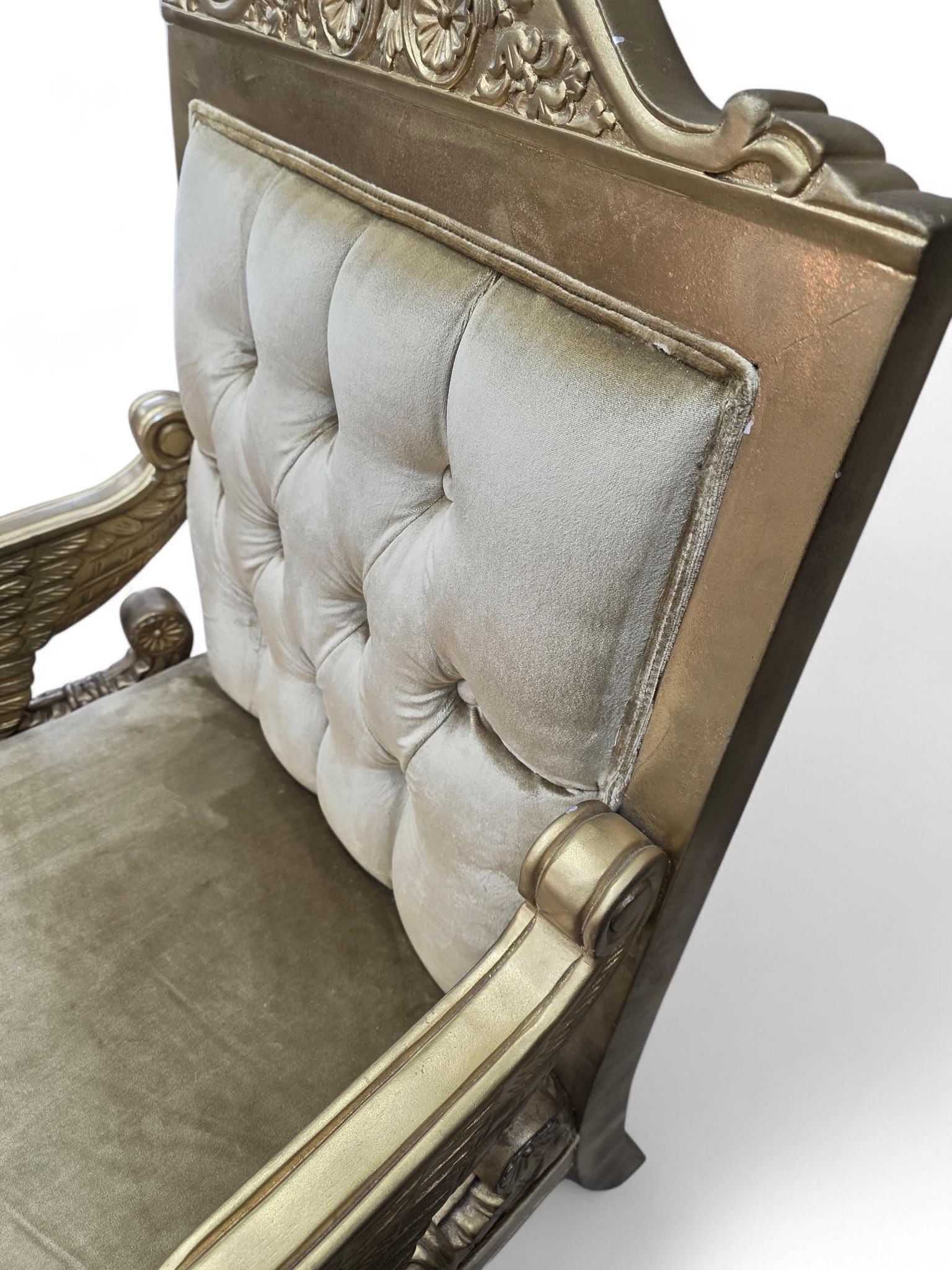 Vintage Neoclassical Empire Swan Arm Giltwood Lounge Chairs Newly Reupholstered - Pair - 8