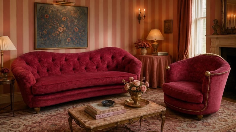 Antique French Art Nouveau Maurice Dufrene Barrel Back Chair and Boudoir Sofa (1 of 8)