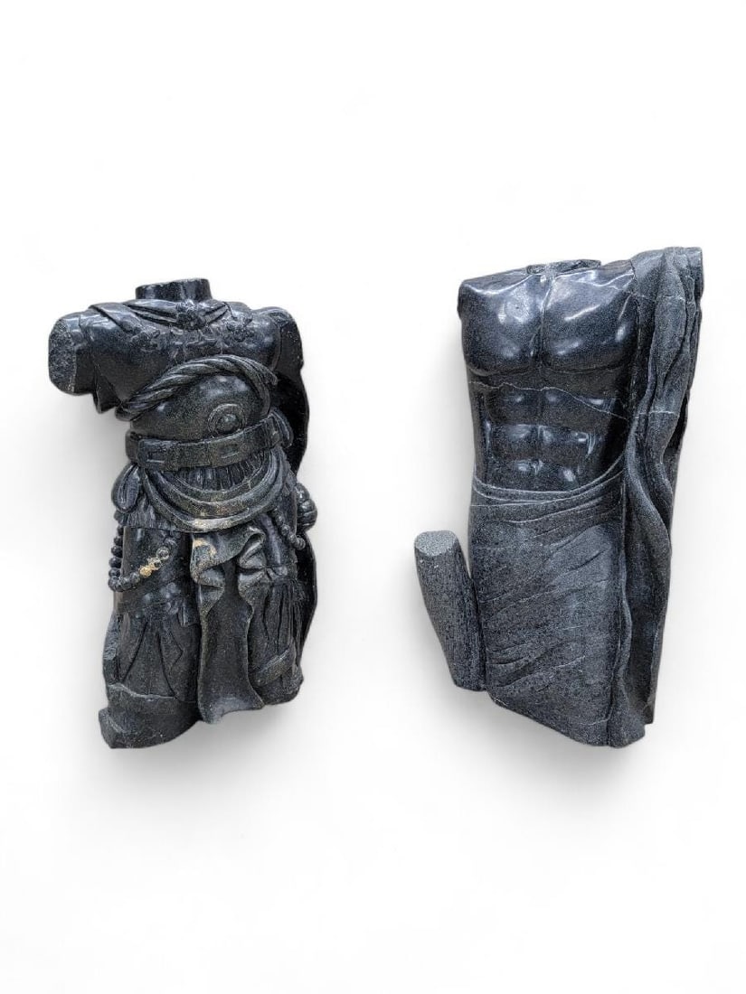 Antique Monumental Black Marble Roman Emperor Bust - Set of 2 - 2