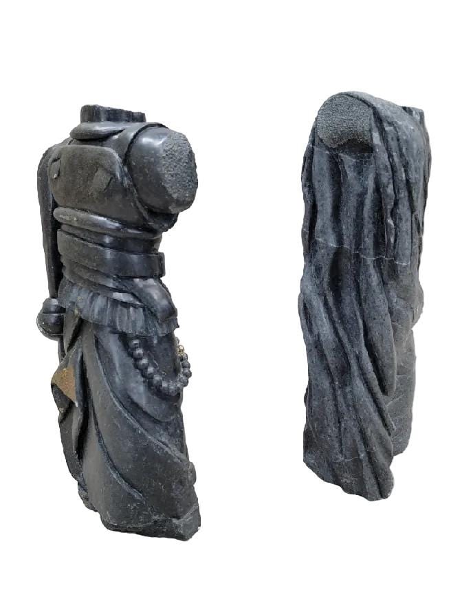 Antique Monumental Black Marble Roman Emperor Bust - Set of 2 - 8