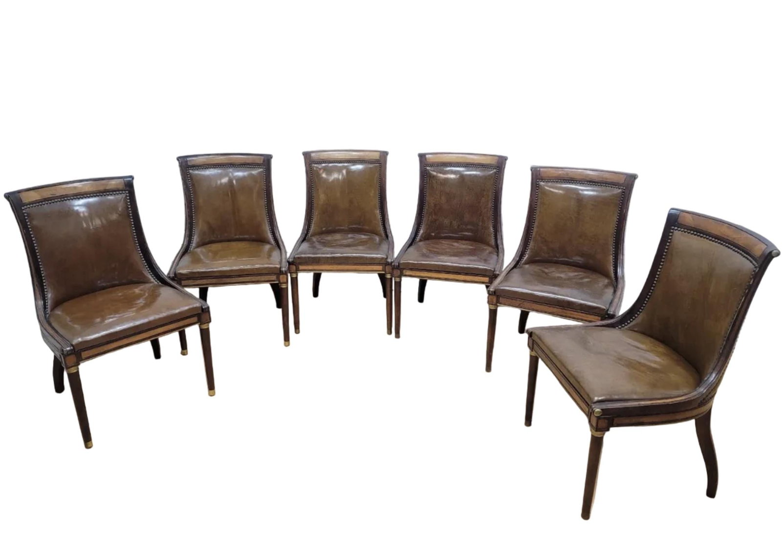 Vintage Neoclassical Style Walnut & Leather Slipper Dining Chairs by Oxford LTD - 6 - 2