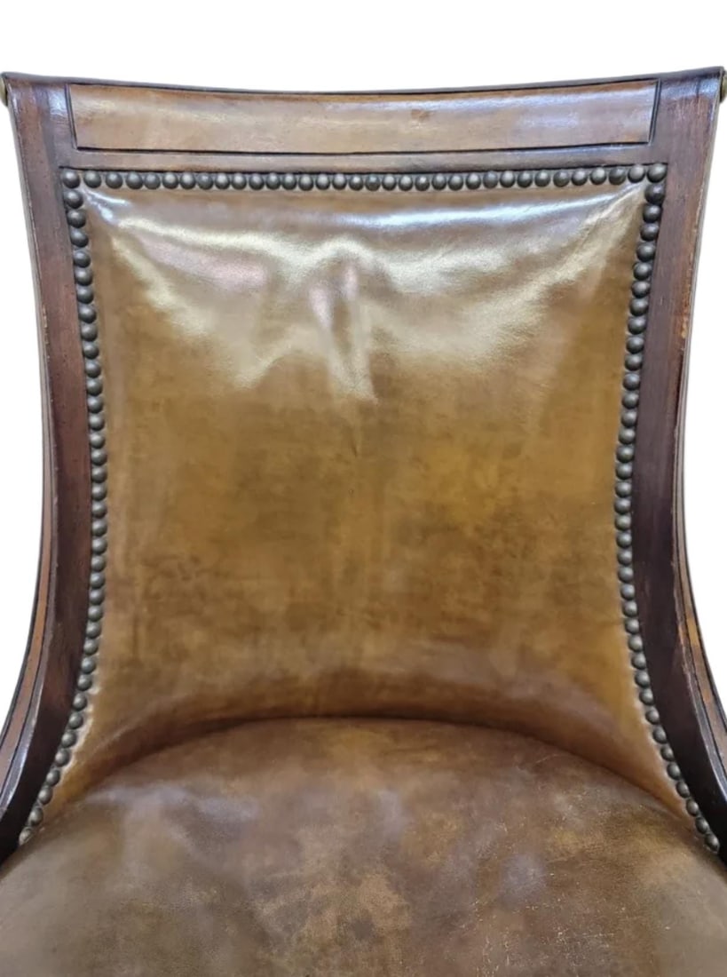 Vintage Neoclassical Style Walnut & Leather Slipper Dining Chairs by Oxford LTD - 6 - 4