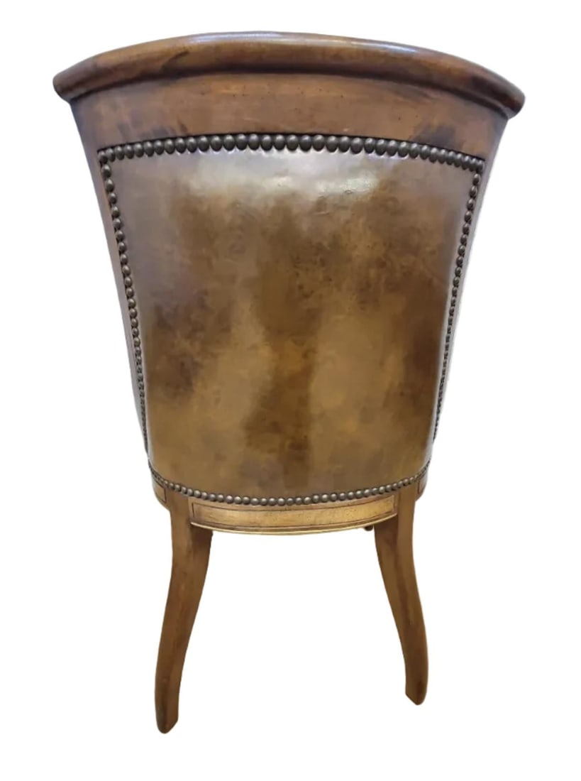 Vintage Neoclassical Style Walnut & Leather Slipper Dining Chairs by Oxford LTD - 6 - 5
