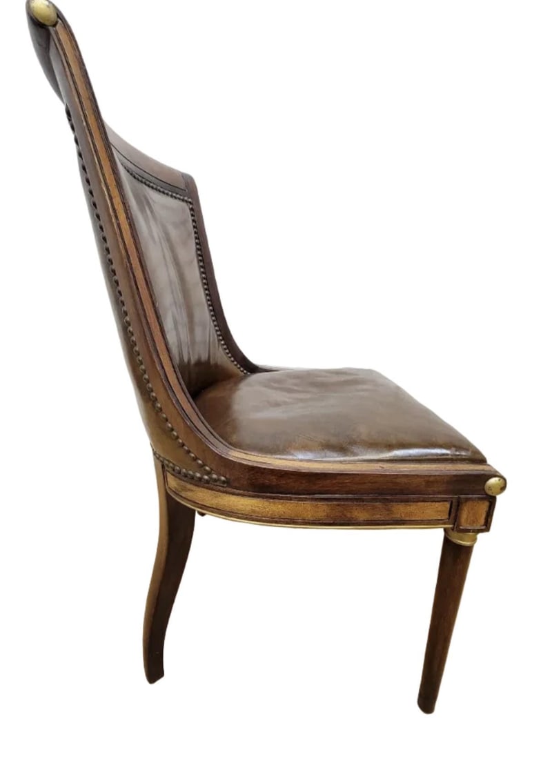 Vintage Neoclassical Style Walnut & Leather Slipper Dining Chairs by Oxford LTD - 6 - 6