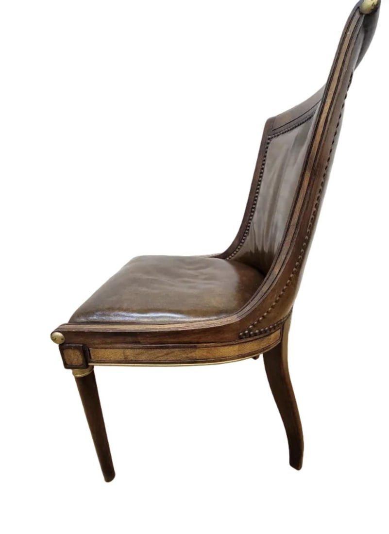 Vintage Neoclassical Style Walnut & Leather Slipper Dining Chairs by Oxford LTD - 6 - 7