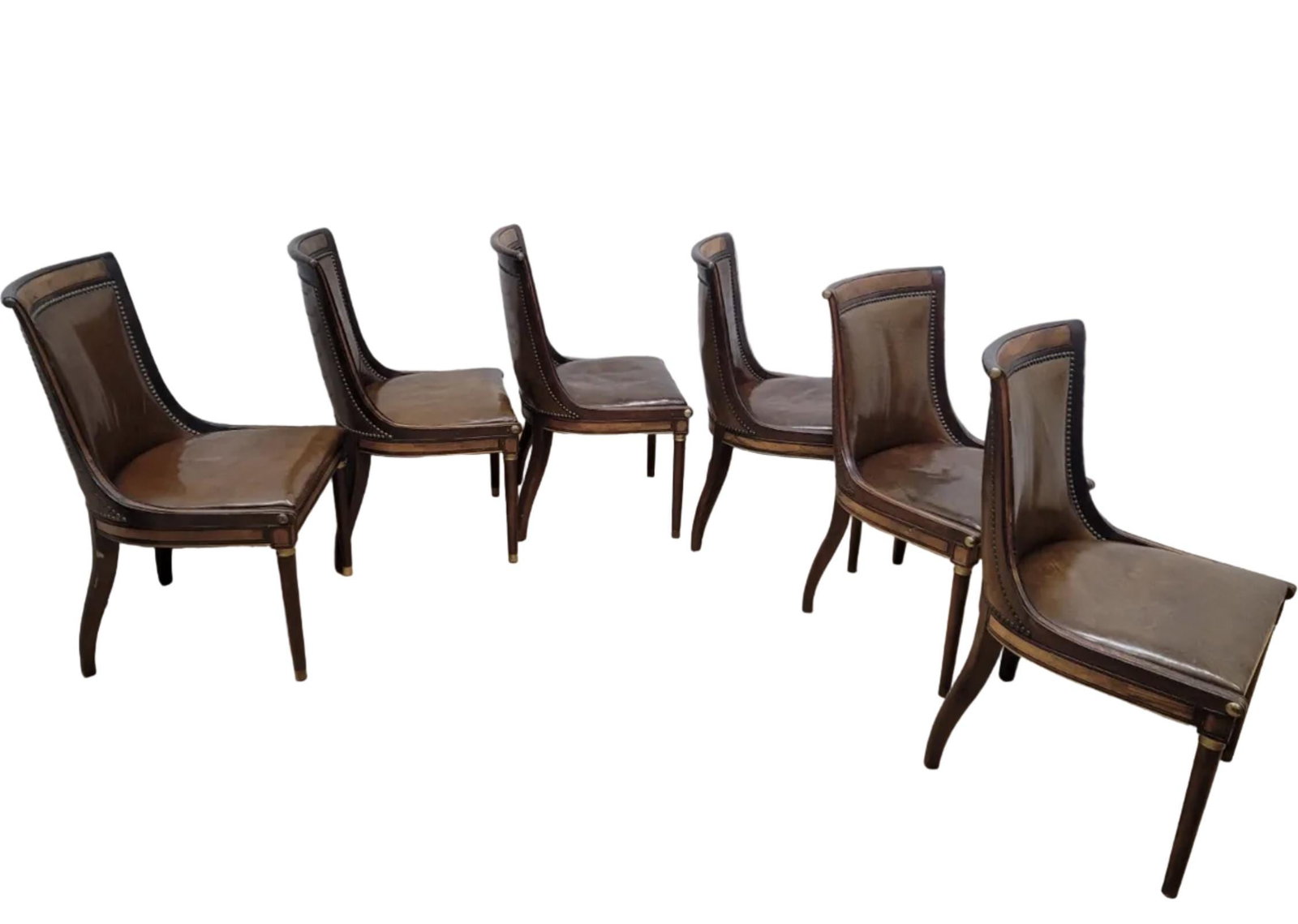 Vintage Neoclassical Style Walnut & Leather Slipper Dining Chairs by Oxford LTD - 6 - 8