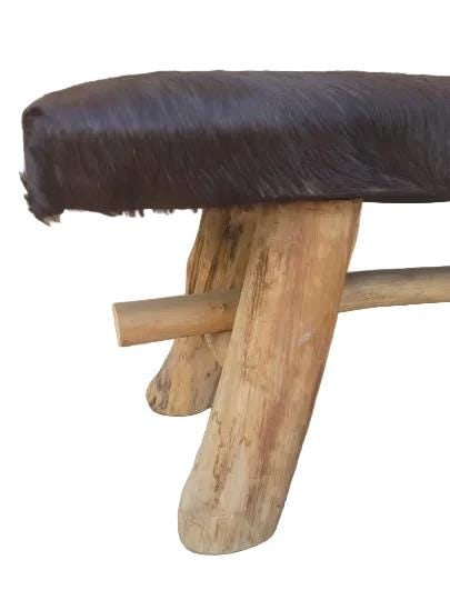 Vintage Rustic Cowhide Bench - 3