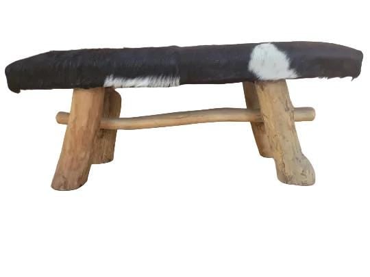 Vintage Rustic Cowhide Bench - 7