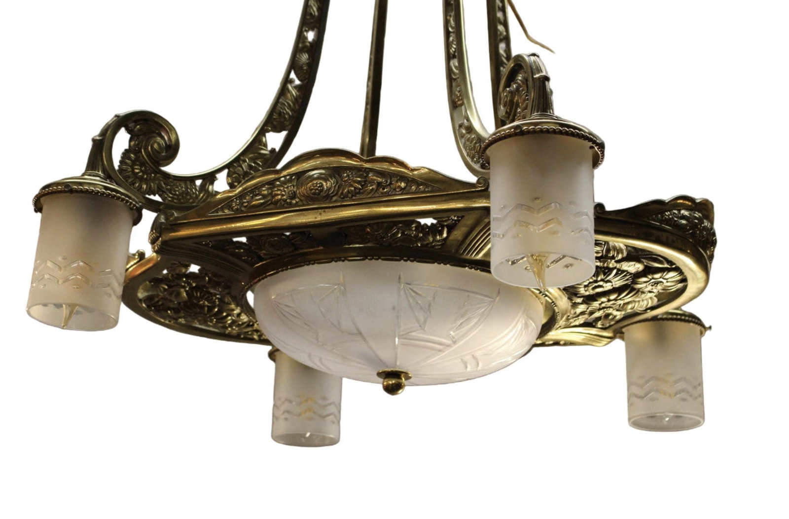 Antique Art Deco - Neoclassical Brass Chandelier - 3