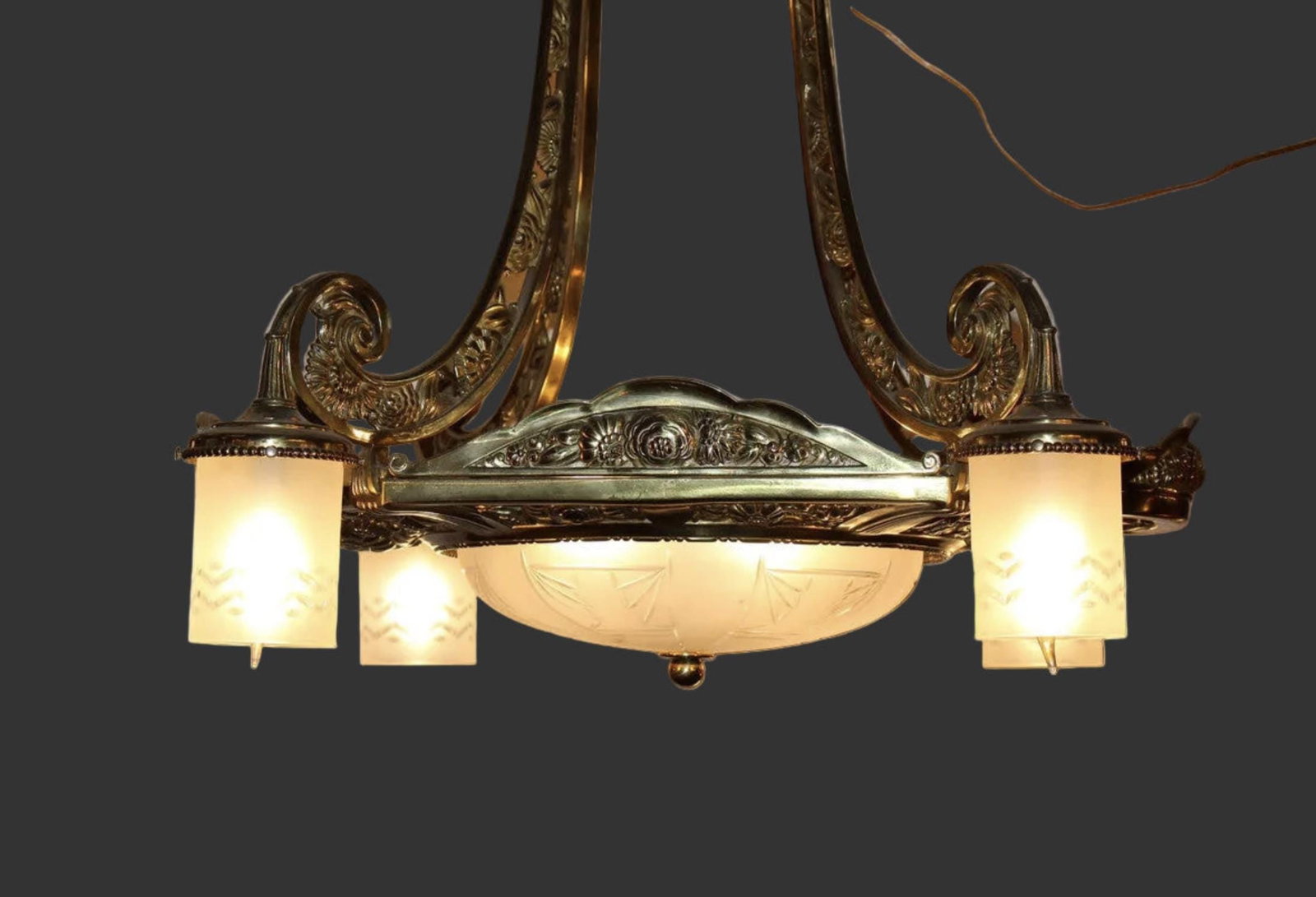 Antique Art Deco - Neoclassical Brass Chandelier - 8