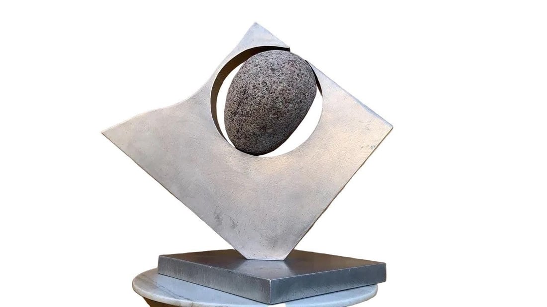 Vintage Thomas C. Hicks Jr. Steel and Stone Sculpture - 3