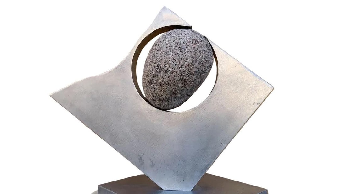 Vintage Thomas C. Hicks Jr. Steel and Stone Sculpture - 5
