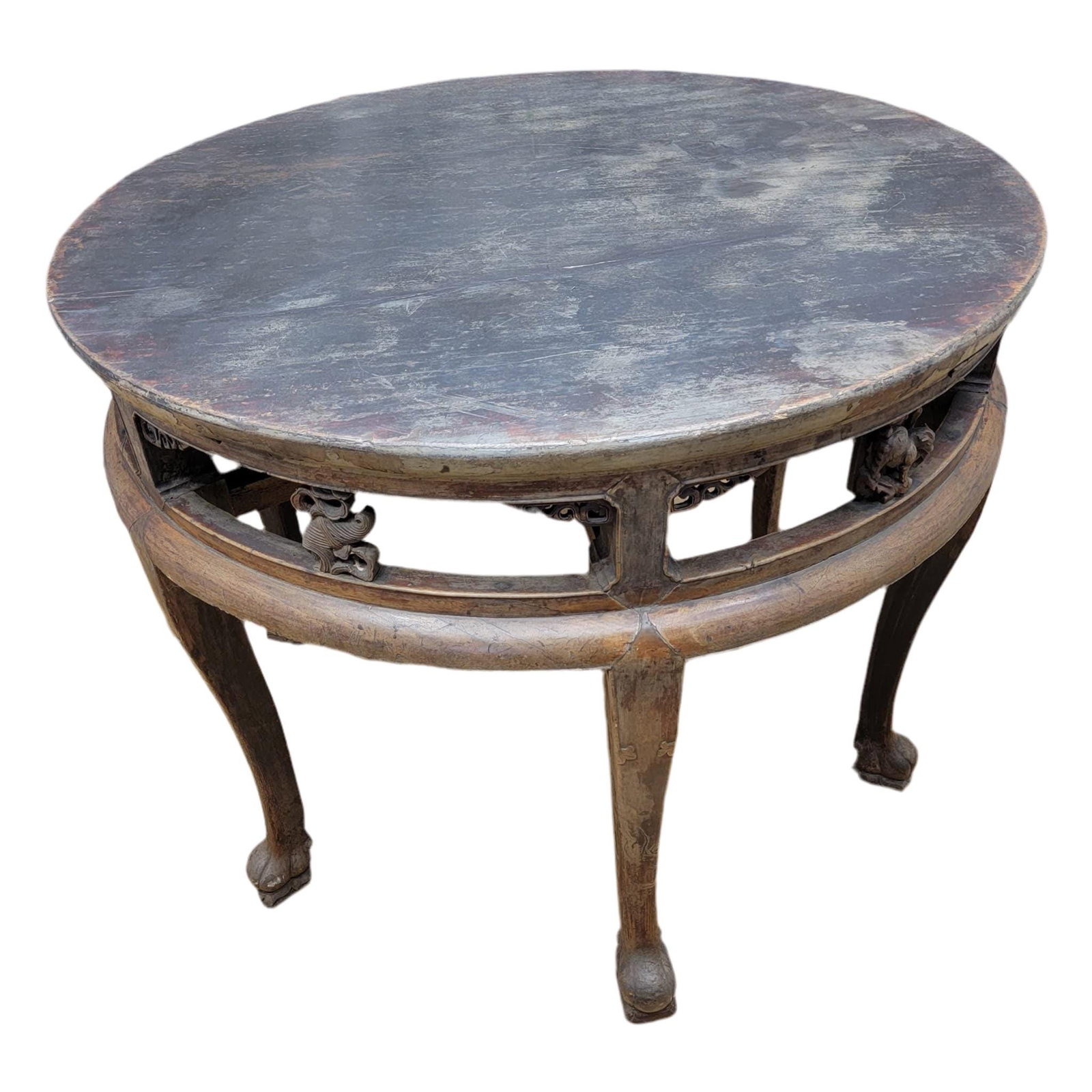 Antique Shanxi Province Elm Carved Figural Table - 2