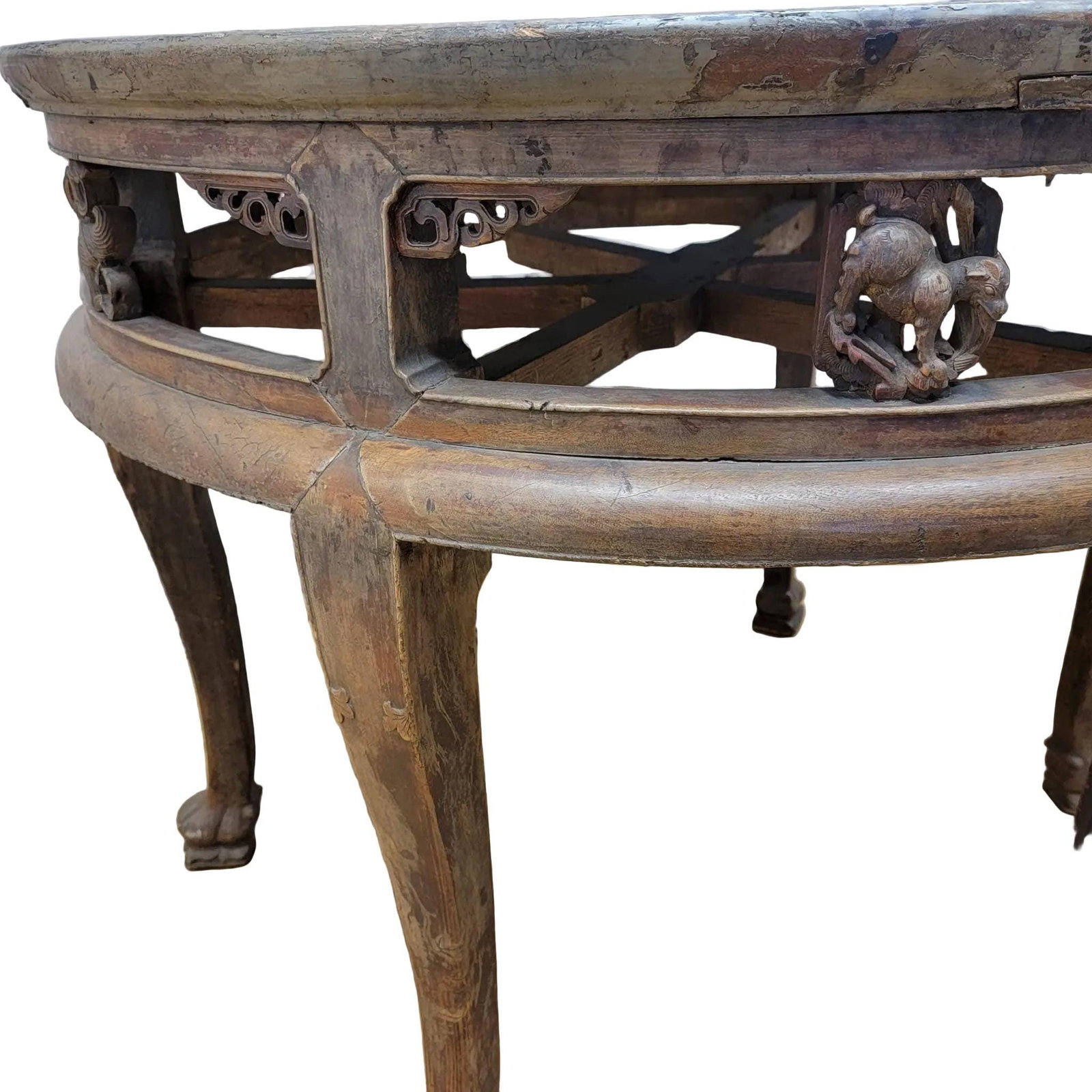 Antique Shanxi Province Elm Carved Figural Table - 3