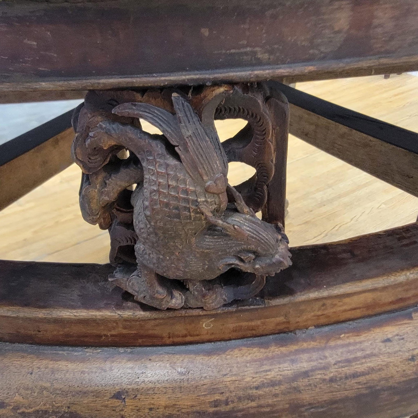 Antique Shanxi Province Elm Carved Figural Table - 4