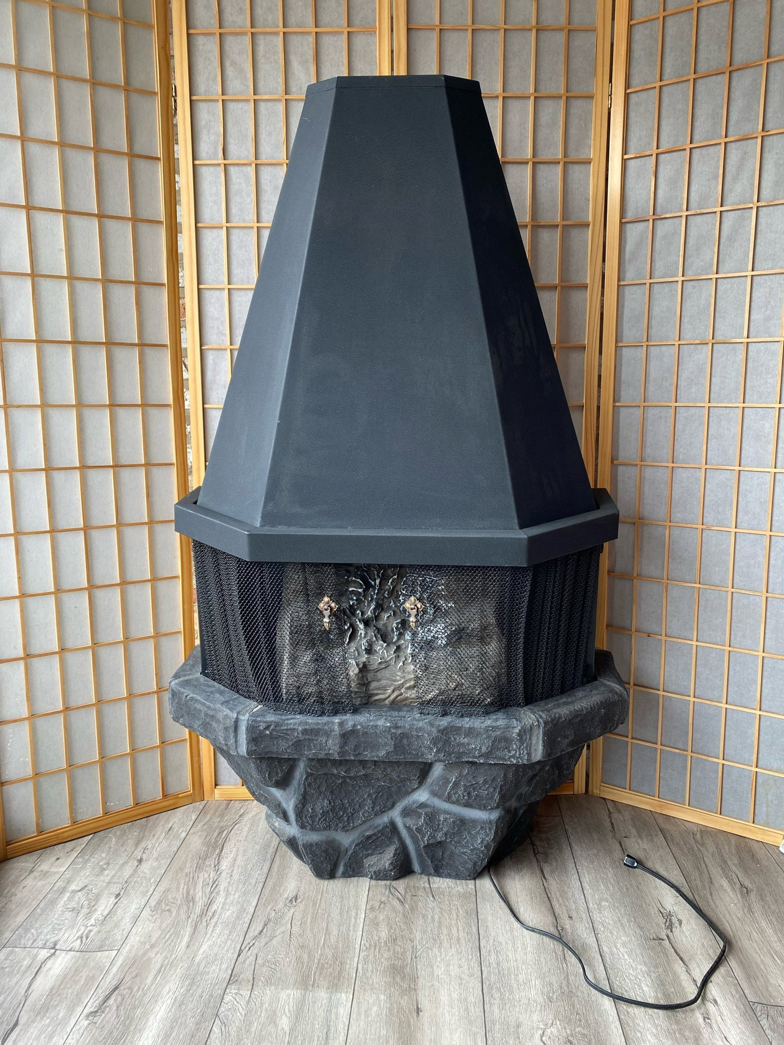 Mid Century Modern Sears Roebuck Electric Fireplace Space Heater in Crinkle Black - 2
