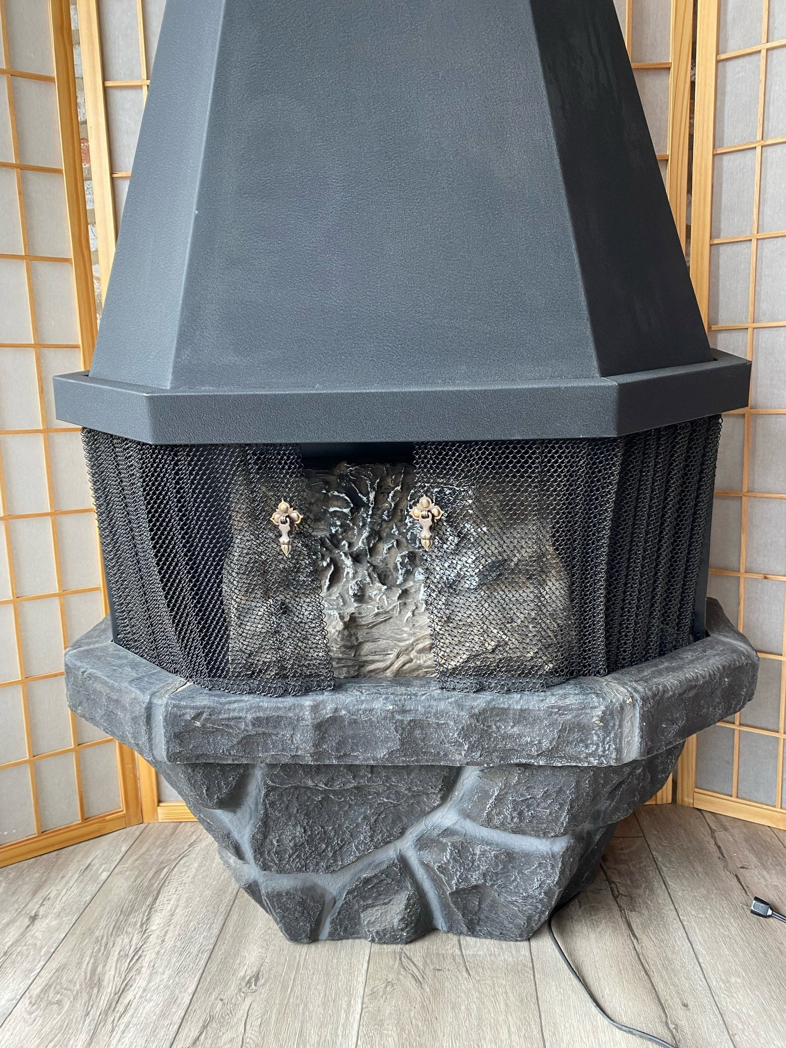 Mid Century Modern Sears Roebuck Electric Fireplace Space Heater in Crinkle Black - 3