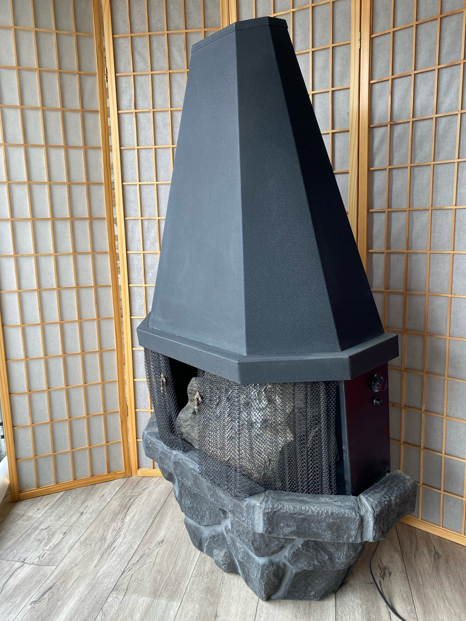 Mid Century Modern Sears Roebuck Electric Fireplace Space Heater in Crinkle Black - 5