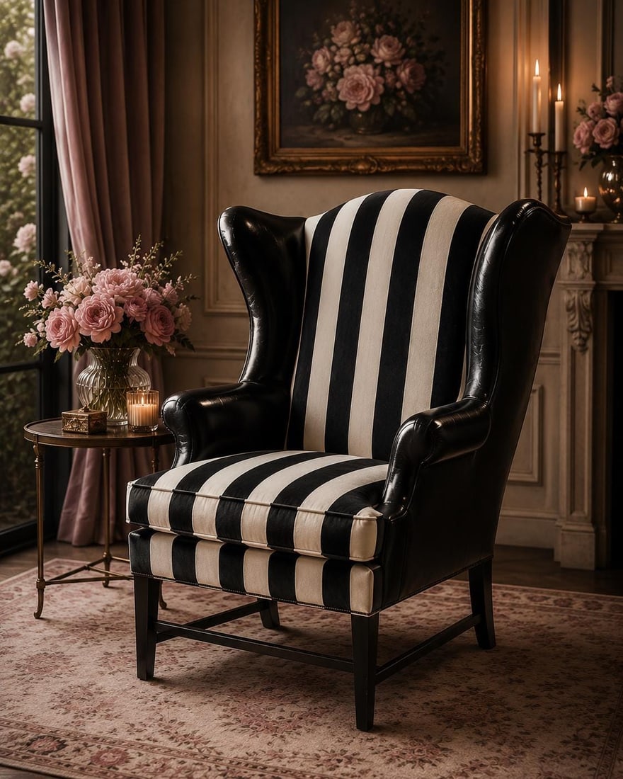 Regency Style Baker Furniture Wingback Lounge Chair Newly Upholstered - 2