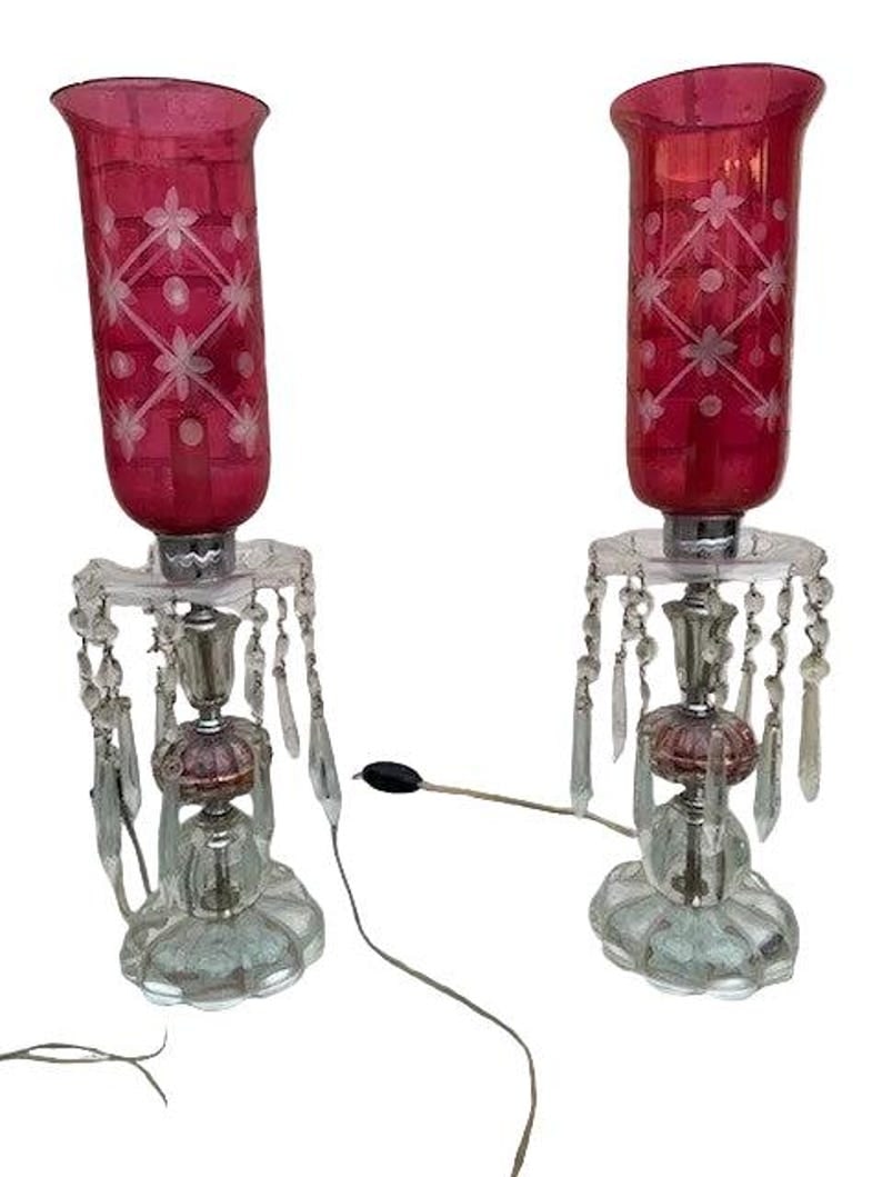 Antique Victorian Style Cranberry Glass Table Lamps (1 of 6)