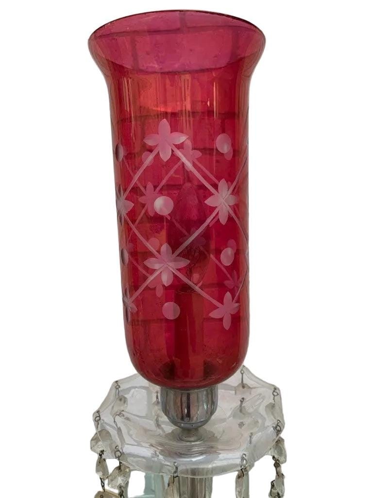Antique Victorian Style Cranberry Glass Table Lamps - 4