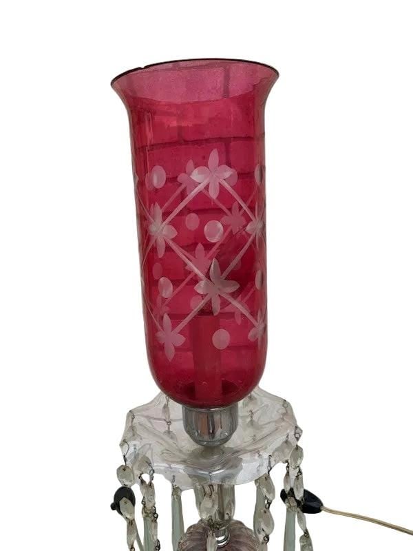 Antique Victorian Style Cranberry Glass Table Lamps - 6