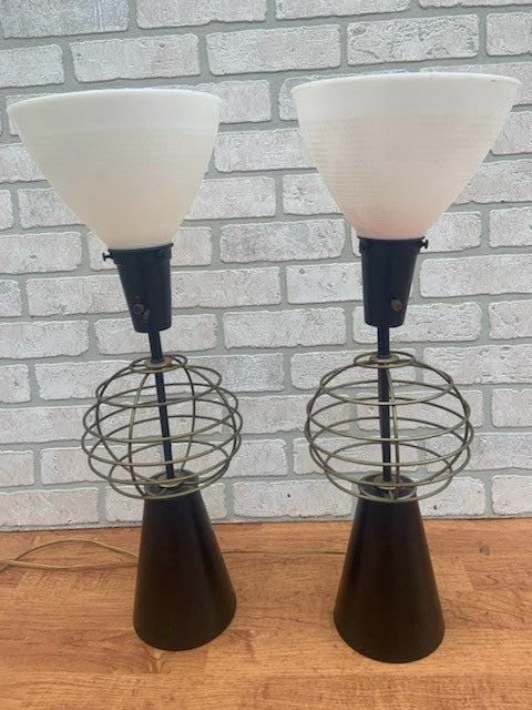 Mid Century Modern Atomic Metal Table Lamps - Pair - 2